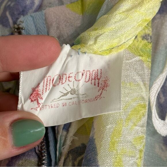 Mode O'Day True Vintage Dress Rose Print Yellow Blue Size Small Midi Union Made - Picture 7 of 8